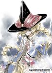  1girl blonde_hair blue_eyes braid carol_malus_dienheim closed_mouth commentary dress gloves hair_between_eyes hat link_(aa30) long_hair looking_at_viewer senki_zesshou_symphogear solo very_long_hair witch_hat 