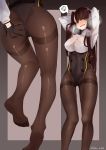  1girl absurdres arms_behind_head ass bangs black_gloves blush breasts brown_hair covered_navel girls_frontline gloves highres long_hair looking_at_viewer open_mouth pantyhose red_eyes side_ponytail sweatdrop thighband_pantyhose user_rsfj2585 wa2000_(girls_frontline) 