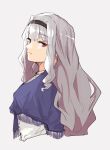  1girl closed_mouth grey_background hairband highres idolmaster idolmaster_(classic) idolmaster_million_live! idolmaster_million_live!_theater_days joska long_hair portrait shijou_takane silver_hair simple_background solo violet_eyes 