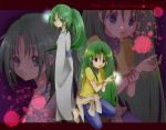  green_eyes green_hair higurashi_no_naku_koro_ni japanese_clothes kimono ponytail siblings sonozaki_mion sonozaki_shion twins 