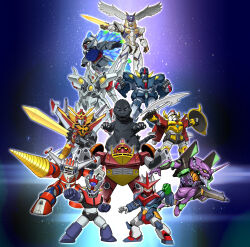  arm_slave_(mecha) character_request clenched_hands crossover eva_01 evangelion_(mecha) fighbird giant giant_monster godzilla godzilla_(series) gundam hades_project_zeorymer highres holding holding_weapon horns jaw kadej kaiju kannazuki_no_miko long_tail looking_at_viewer mazinger_(series) mazinger_z mazinger_z_(mecha) mecha mecha_focus mecha_request mobile_suit monster moonlight_butterfly_(gundam) multiple_crossover neon_genesis_evangelion no_humans open_mouth pilder rahxephon rahxephon_(mecha) robot science_fiction sharp_teeth single_horn spines srw_cover super_robot super_robot_wars sword tail take_no_yamikazuchi teeth the_return_of_godzilla turn_a_gundam turn_a_gundam_(mobile_suit) v-fin weapon wings yellow_eyes zeorymer 