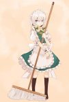  braid broom child cleaning frills hairband highres izayoi_sakuya maid ribbon short_hair takaharu touhou white_hair 