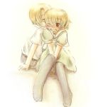  blush dress fang hairband higurashi_no_naku_koro_ni houjou_satoko houjou_satoshi kiss pantyhose short_hair 