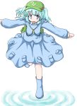  baerun blue_eyes blue_hair galoshes hat kawashiro_nitori outstretched_arms ripples rubber_boots spread_arms touhou twintails water 