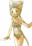  animal_tail blue_eyes branch_(artist) branch_(blackrabbits) final_fantasy final_fantasy_xi food ice_cream mithra one-piece_swimsuit school_swimsuit short_hair solo swimsuit tail young 
