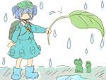  backpack bag blue_eyes blue_hair blush_stickers boots frog hair_bobbles hair_ornament hat kawashiro_nitori key leaf rain short_hair short_twintails simple smile touhou twintails water_drop 