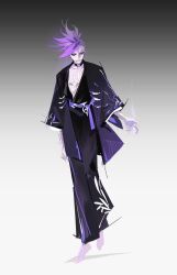  1boy black_choker choker dragon_boy_(to_be_hero_x) face_print full-body_tattoo highres japanese_clothes kimono male_focus mohawk purple_hair purple_kimono sd2190392804 solo tattoo to_be_hero to_be_hero_x violet_eyes 