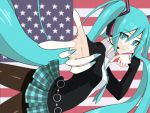  american_flag aqua_eyes aqua_hair casual hatsune_miku headphones long_hair menou_kururu microphone nail_polish pantyhose psycho-puzzle skirt twintails usa very_long_hair vocaloid 