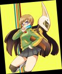  chan_co glasses orange-framed_glasses persona persona_4 satonaka_chie short_hair thick_thighs thighs tomoe_(persona_4) 