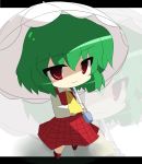  chibi duplicate green_hair kazami_yuuka oka_(artist) oka_(bananashoe) parasol plaid plaid_skirt plaid_vest red_eyes short_hair skirt skirt_set solo tartan touhou umbrella zoom_layer 