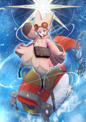  152_in_can bag baggy_clothes baggy_pants button_eyes buttons coat fate/grand_order fate_(series) grand_servant_(fate/grand_order) habetrot_(fate) hat highres long_hair long_sleeves open_mouth pants pink_coat pink_hair pink_hat pointy_ears red_eyes satchel sidelocks smile spinning_wheel 