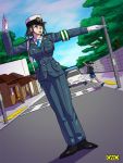  black_eyes brown_eyes cap eyes gloves hat police police_uniform policewoman short_hair skirt traffic_officer traffic_warden type51 uniform whistle 