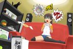  araragi araragi_yuuichi black_legwear black_thighhighs cat controller couch game_controller girls_playing_games green_eyes halo halo_(game) playing_games red_ring_of_death shelf speaker surprise surprised tears thigh-highs thighhighs video_game xbox xbox_360 