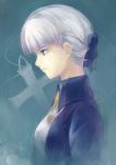  bla_(artist) blue_eyes bow cross faux_traditional_media hair_bow jewelry necklace profile shadow_heart shadow_hearts short_hair silver_hair 