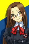  amber_eyes chihiro fushimi_chihiro glasses long_hair michael persona persona_3 ribbon ribbons school_uniform smile yellow_eyes 