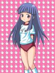  blush buruma furude_rika gym_uniform higurashi_no_naku_koro_ni long_hair purple_eyes socks violet_eyes 