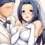  blush breast_squeeze breasts bridal_veil bride dress elbow_gloves faceless faceless_male gloves idolmaster jewelry large_breasts long_hair love miura_azusa no_eyes ring takayaki tears veil wedding_dress 