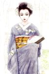  brown_hair closed_eyes fm77_(artist) japanese_clothes kimono pale_skin 