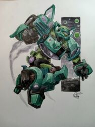  1boy highres humanoid_robot insignia machine mecha robot science_fiction shay_gall transformers transformers_animated violet_eyes wasp_(transformers) wheel 