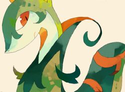  closed_mouth commentary_request doggyet looking_to_the_side no_humans orange_eyes pokemon pokemon_(creature) pokemon_focus serperior simple_background slit_pupils snake solo 
