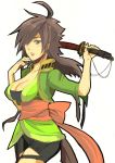  breasts brown_eyes brown_hair cleavage katana kunoichi ninja sword weapon 