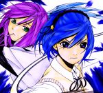  blue_hair demon_girl green_eyes kurono_kurumu kuruno_kurumu purple_hair rosario+vampire shirayuki_mizore short_hair succubus 