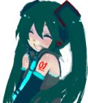  closed_eyes detached_sleeves green_hair hatsune_miku long_hair lowres necktie okia smile twintails vocaloid 