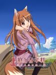  brown_hair highres holo long_hair red_eyes scan spice_and_wolf tail wolf_ears wolf_tail 