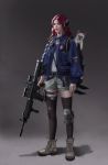  1girl absurdres blue_eyes cat gun highres lips original redhead rifle scope short_shorts shorts weapon yanqizhibai 