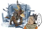  ... 1boy blood broken_horn closed_eyes commentary_request cosplay crossover day gloom_(expression) greatsword grey_hair guardian_ape guardian_ape_(cosplay) horns injury monster_hunter outdoors rajang scar sd1988122 sekiro sekiro:_shadows_die_twice 