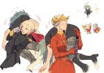  13degree 2girls blonde_hair blue_hair byleth_(fire_emblem) byleth_eisner_(female) carrying carrying_over_shoulder edelgard_von_hresvelg fire_emblem fire_emblem:_three_houses garreg_mach_monastery_uniform gloves hair_ornament hair_ribbon highres horned_headwear long_hair medium_hair multiple_girls over_shoulder pantyhose ribbon scar short_hair shoulder_carry simple_background 