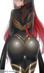  1girl ass back belt black_bodysuit black_hair bodysuit chocojax fate/grand_order fate_(series) from_behind head_out_of_frame highres ishtar_(fate/grand_order) katana long_hair multicolored_hair redhead sheath simple_background solo space_ishtar_(fate) sword two-tone_hair two_side_up weapon white_background 