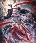  1girl absurdly_long_hair breasts dress ell_(ellnun) grey_hair large_breasts long_hair no_shoes official_art open_mouth original red_eyes shadowverse very_long_hair 