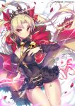  1girl bangs blonde_hair blush breasts cape commentary_request earrings ereshkigal_(fate/grand_order) eyebrows_visible_through_hair fate/grand_order fate_(series) hair_ribbon hong_(white_spider) jewelry long_hair looking_at_viewer medium_breasts parted_bangs red_eyes red_ribbon ribbon skull solo tiara two_side_up 