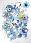  6+others :&lt; beak bubble copyright copyright_name fangs fins froakie gen_1_pokemon gen_2_pokemon gen_3_pokemon gen_4_pokemon gen_5_pokemon gen_6_pokemon gen_7_pokemon gen_8_pokemon highres looking_at_viewer mudkip multiple_others nintendo official_art oshawott pokemon pokemon_(creature) pokemon_trading_card_game popplio prinplup shell simple_background sobble squirtle tail tail_fin totodile water 