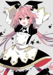  1boy astolfo_(fate) astolfo_(saber)_(fate) bangs black_bow black_dress black_gloves black_legwear black_neckwear black_ribbon blush bow bowtie buttons dress fang fate/grand_order fate_(series) gloves grey_background hair_between_eyes hair_bow hair_intakes hair_ribbon hands_up juliet_sleeves layered_skirt long_hair long_sleeves looking_at_viewer low_twintails multicolored_hair open_mouth otoko_no_ko pink_hair puffy_sleeves ribbon simple_background skirt smile solo star streaked_hair twintails violet_eyes white_hair white_skirt wide_sleeves wing_collar yoshiki 