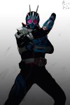  1boy antennae armor belt bettle_(b_s_a_n) blue_armor body_armor boots compound_eyes full_armor gloves helmet henshin henshin_pose kamen_rider kamen_rider_01_(series) kamen_rider_type-1 male_focus mask pink_eyes pose rider_belt solo tagme tokusatsu 