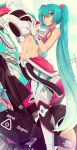  1girl aqua_eyes aqua_hair bandaid bandaid_on_nose breasts gloves groin ground_vehicle hair_between_eyes hair_ornament hatsune_miku headwear_removed helmet helmet_removed highres long_hair looking_at_viewer merunyaa motor_vehicle motorcycle navel on_motorcycle open_clothes solo sports_bra sweat twintails very_long_hair vocaloid white_gloves 
