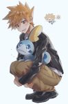  blush brown_eyes brown_hair chibi chibi_inset crying eyebrows_visible_through_hair gen_8_pokemon highres holding holding_pokemon ookido_green open_mouth pokemon pokemon_(creature) pokemon_(game) pokemon_rgby sekaiitinoki smile sobble tears wavy_eyes 