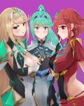  3girls absurdres artist_request atlus breasts catherine_(game) highres mythra_(xenoblade) pyra_(xenoblade) multiple_girls pneuma_(xenoblade) rex_(xenoblade_2) xenoblade_(series) xenoblade_2 