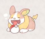  cetacea_kw closed_eyes dog gen_8_pokemon grey_background heavy_breathing highres lying no_humans on_stomach open_mouth poke_ball poke_ball_(generic) pokemon pokemon_(creature) simple_background solo tongue tongue_out welsh_corgi yamper 