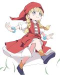  1girl blonde_hair blue_eyes blue_footwear bracelet braid closed_mouth dragon_quest dragon_quest_xi dress hat ixy jewelry long_hair outstretched_arms red_dress red_headwear shoes simple_background smile solo twin_braids veronica_(dq11) white_background 