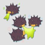  ananna cabbage eating flying_sweatdrops full_body gen_8_pokemon highres musical_note no_humans pincurchin pokemon pokemon_(creature) simple_background squiggle urchin yellow_eyes 