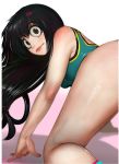  asui_tsuyu athletic black_eyes black_hair blush boku_no_hero_academia breasts from_behind looking_back on_all_fours one_piece_swimsuit pale_skin randy_starfru1t small_breasts swimsuit 