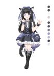  1girl absurdres black_hair blue_eyes boots gothic_lolita highres lolita_fashion long_hair neko_kizuna original standing tachi-e thigh-highs thigh_boots 