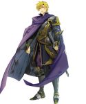  1boy armor armored_boots belt blonde_hair boots cape fire_emblem fire_emblem:_the_binding_blade fire_emblem_heroes full_body highres official_art perceval_(fire_emblem) solo sword transparent_background violet_eyes weapon yura_(ub4u) 