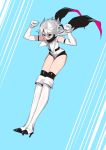  1girl boots bukimi_isan elbow_gloves gloves grey_hair high_heels mask motion_lines official_art short_hair shy_(character) shy_(series) solo thigh-highs thigh_boots 