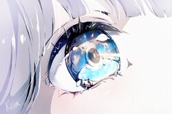  1girl blue_eyes close-up eyelashes hoshizaki_reita looking_at_viewer original signature silver_hair solo 