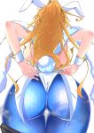  1girl absurdres adjusting_clothes animal_ears artoria_pendragon_(all) artoria_pendragon_(swimsuit_ruler)_(fate) ass back bare_shoulders blonde_hair blue_legwear braid breasts bunny_tail bunnysuit fate/grand_order fate_(series) feather_boa fishnet_legwear fishnets french_braid gradient gradient_background green_eyes highleg highleg_leotard highres huge_filesize large_breasts leotard long_hair namonakisyura ponytail rabbit_ears sideboob solo tail thigh_strap thighs wedgie white_leotard wrist_cuffs 