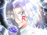  blue_hair flower green_eyes himawari_mikishin kojirou_(pokemon) petals pokemon pokemon_(anime) rose sparkle team_rocket 
